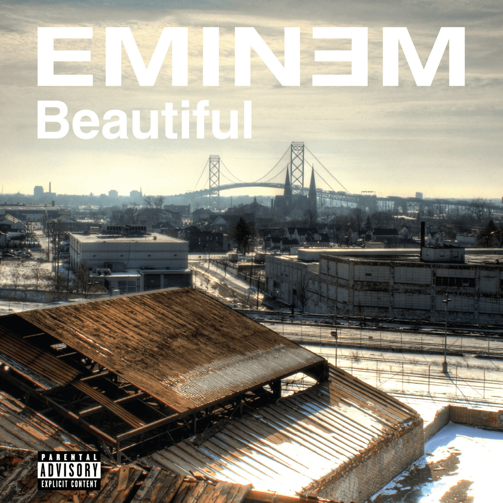 雪に覆われたデトロイトの街並みを写したEminem『Beautiful』のアートワーク