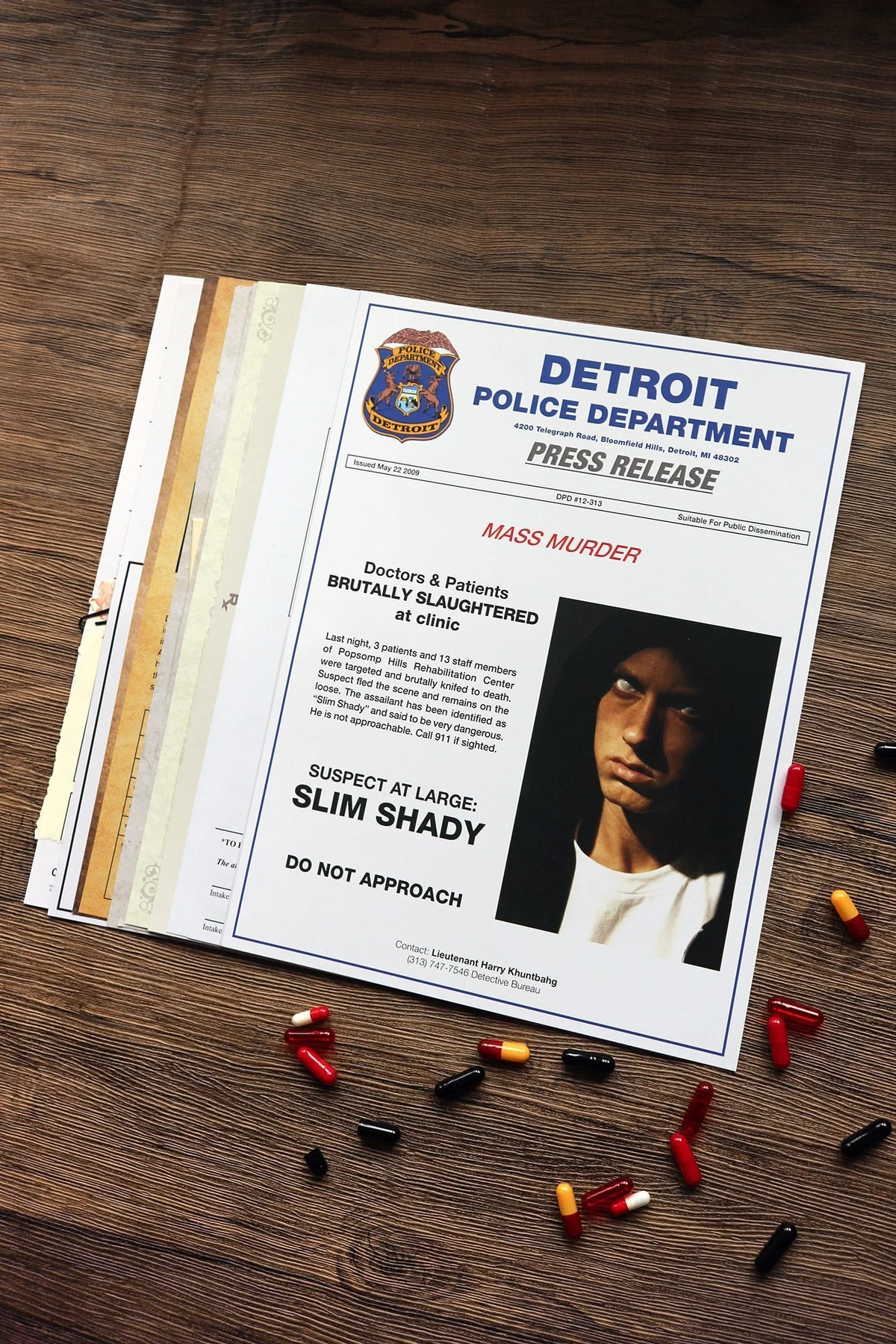 Slim Shadyを容疑者として扱うデトロイト警察の資料