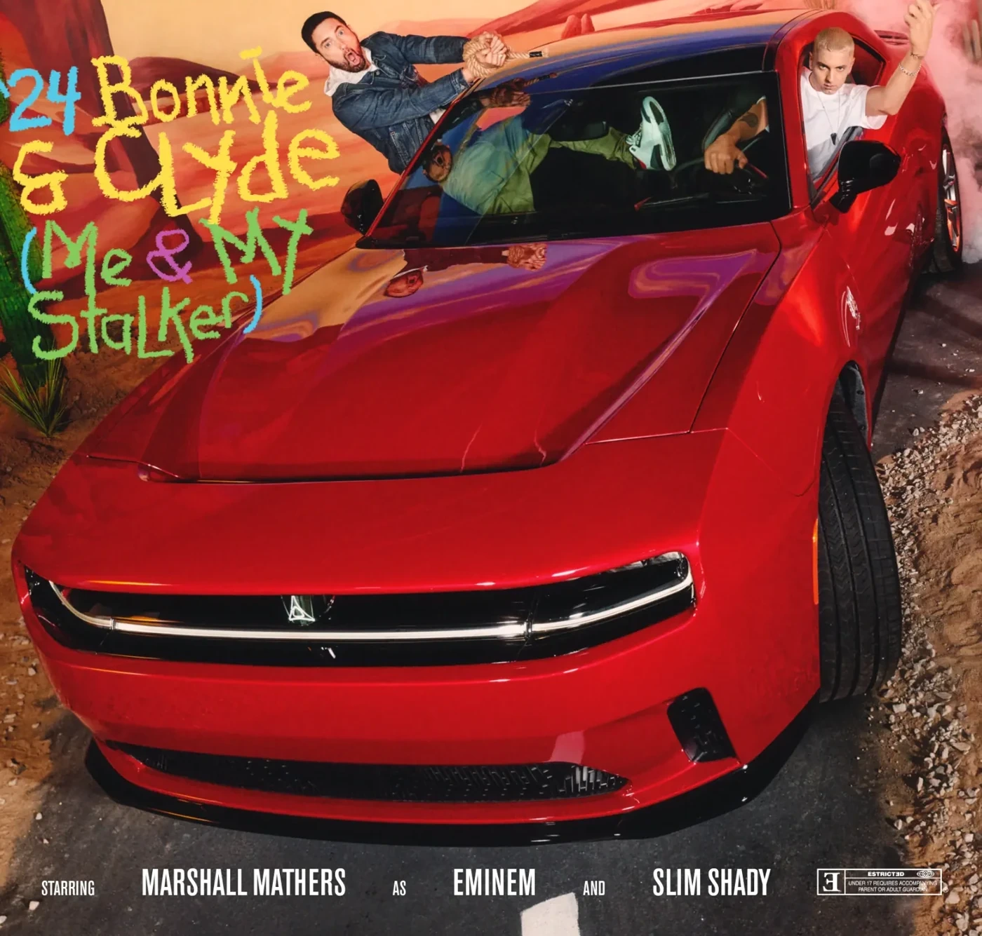 赤い車と二人のEminemを配したCOMPLEX誌の2024年7月カバー